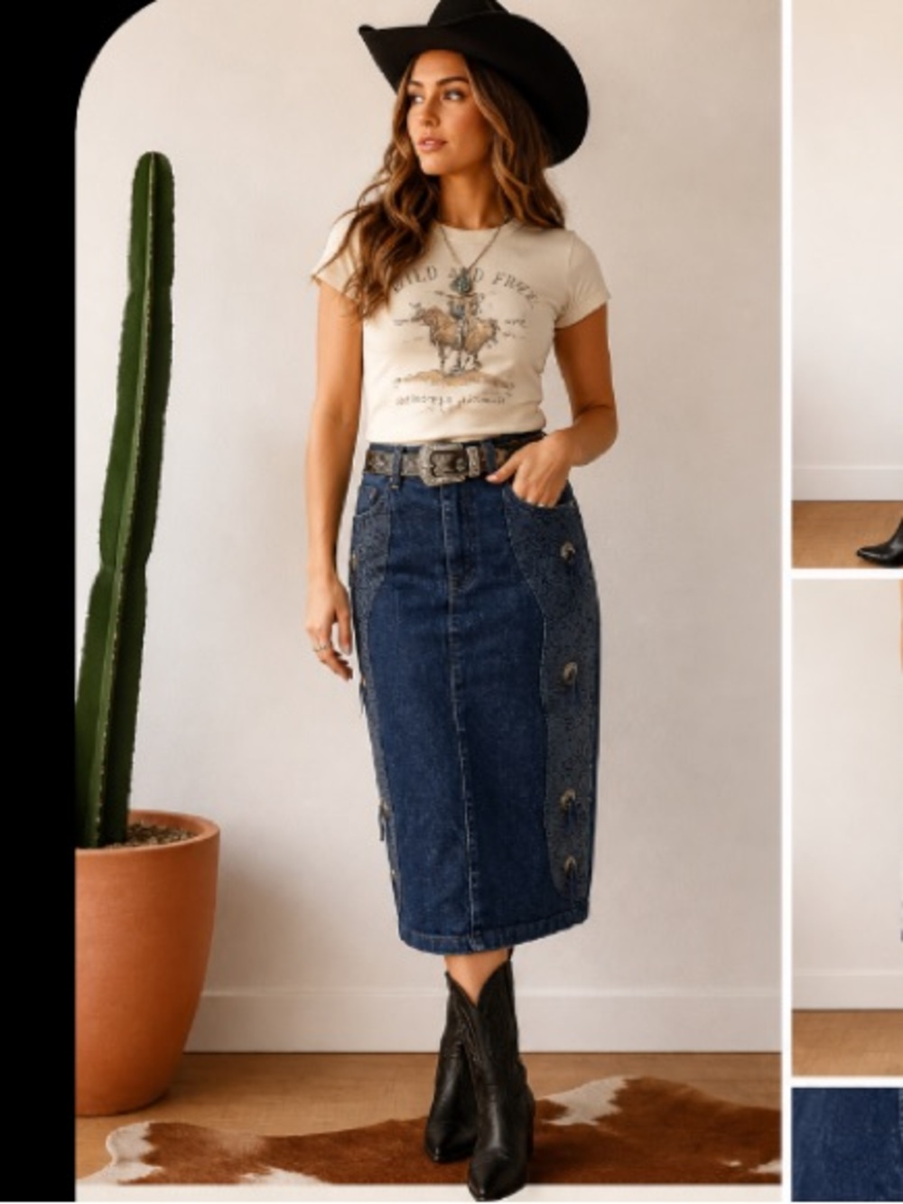 Vintage Roughrider Denim Western Skirt | Embossed Panel | Cowgirl Chic - Picture 1 of 7